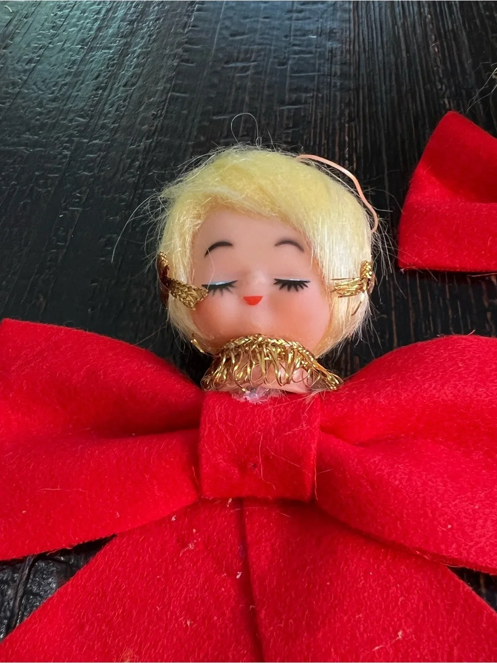 Vintage Retro Pixie Angel Girl Red Bow Christmas Ornaments Japan Lot of 2
